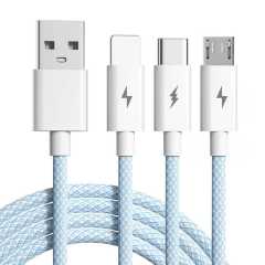 超级快充一拖三通用数据线 适用苹果华为安卓手机 蓝色 1.2M