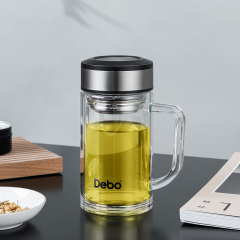 德铂Debo 玻璃杯家用办公室泡茶杯壶双层玻璃高耐热带过滤水杯360ml 帕斯卡