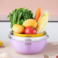 德铂Debo 不锈钢盆三件套厨房用具洗菜篮打蛋和面盆调料凉拌料理盆带刻度 威比奇