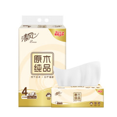 清风原木纯品抽纸3层110抽4包